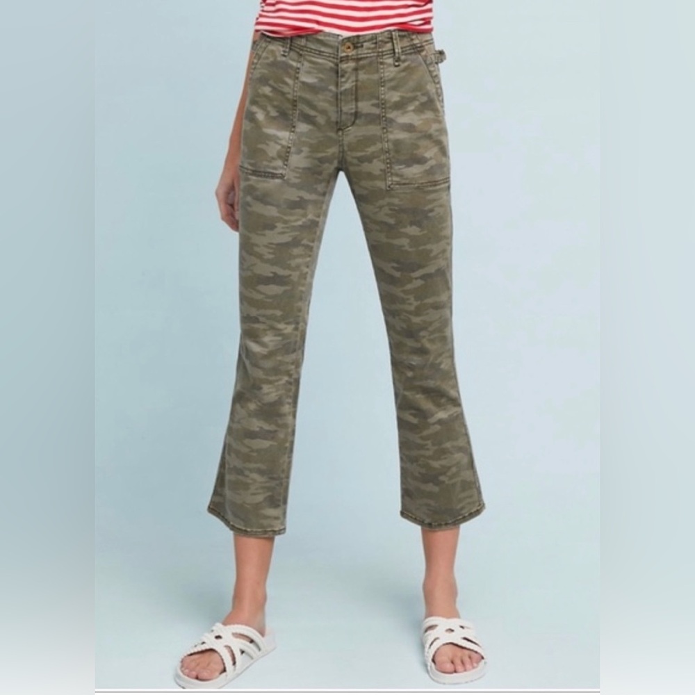 Anthropologie Green Camo Cropped Pants